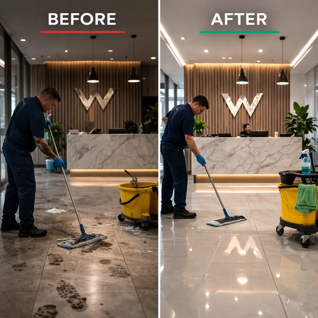 Before and after commercial lobby cleaning
