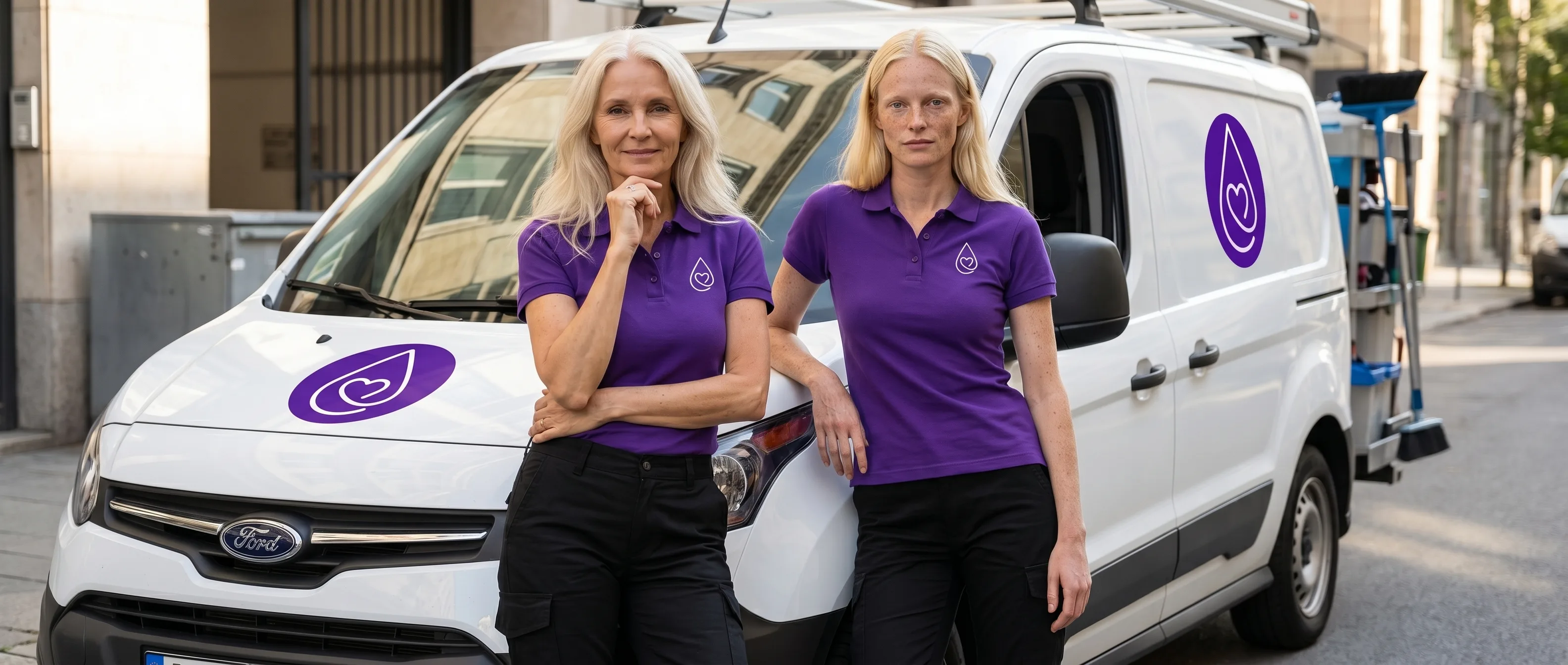 Well Team cleaning crew with branded van